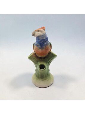 Vintage Ceramic Bird Bud Vase From Czechoslovakia Hand-Painted 5.5 Inches Tall